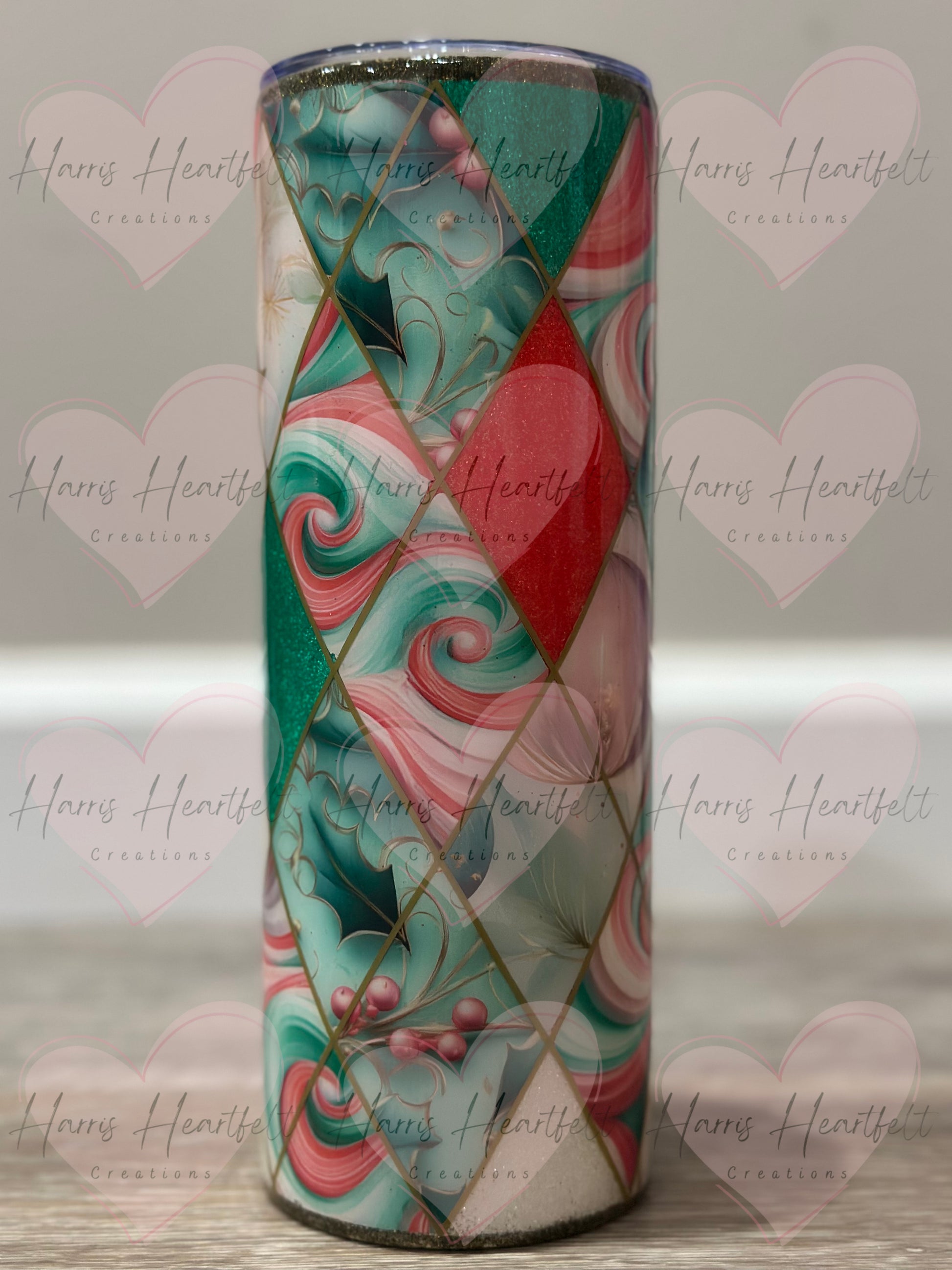 20oz Christmas Holly Swirls Glitter Stainless Steel Tumbler