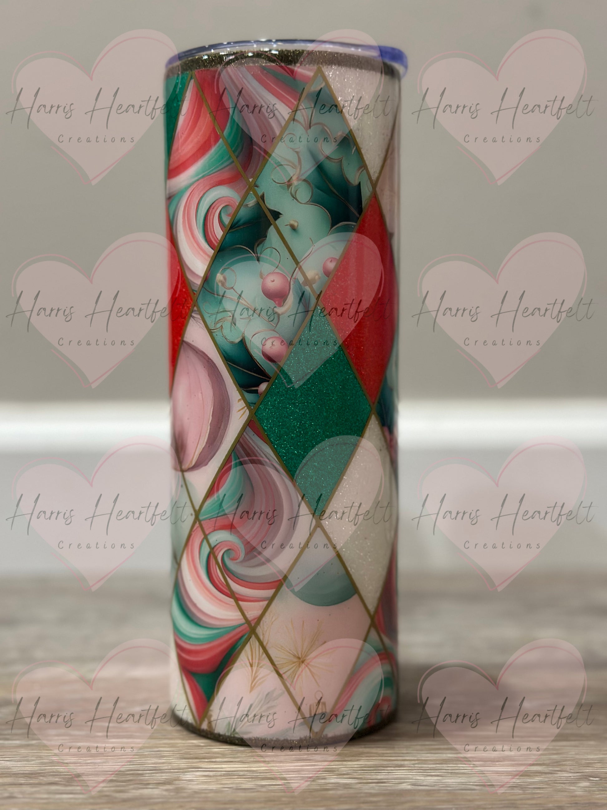 20oz Christmas Holly Swirls Glitter Stainless Steel Tumbler