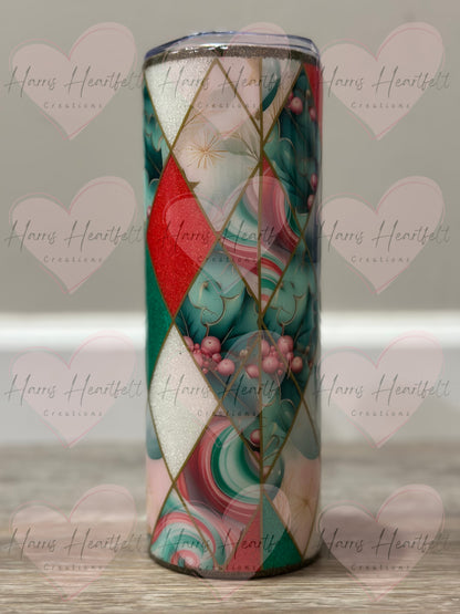 20oz Christmas Holly Swirls Glitter Stainless Steel Tumbler