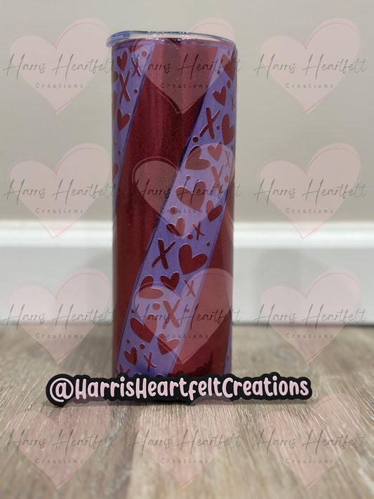 20oz Red & Purple Hearts Glitter Stainless Steel Tumbler