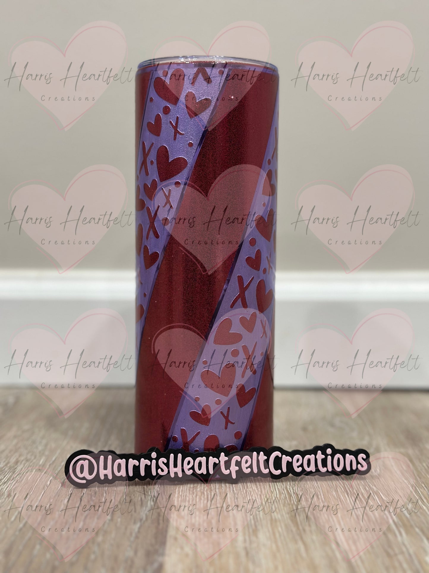 20oz Red & Purple Hearts Glitter Stainless Steel Tumbler