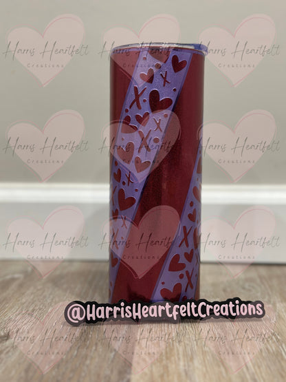 20oz Red & Purple Hearts Glitter Stainless Steel Tumbler