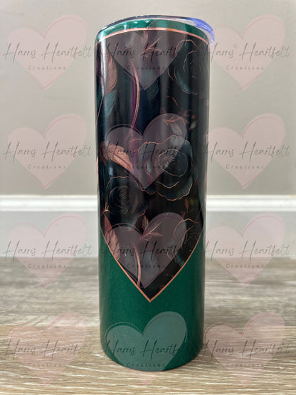 20oz Rose with Green Background Glitter Stainless Steel Tumbler