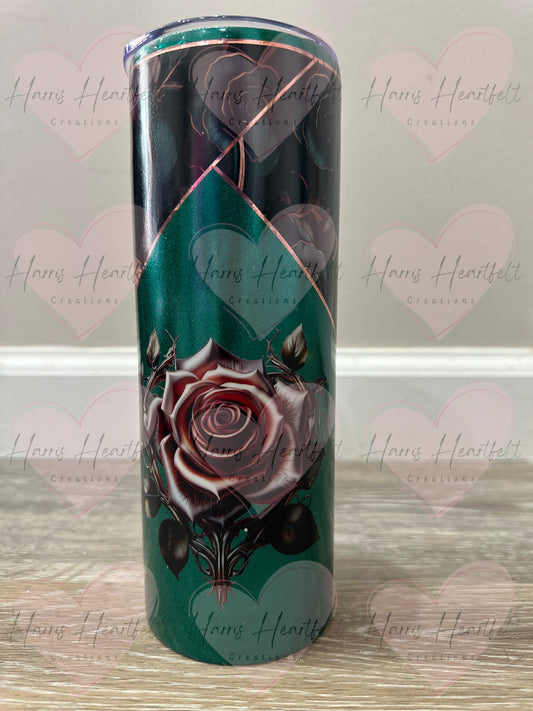 20oz Rose with Green Background Glitter Stainless Steel Tumbler