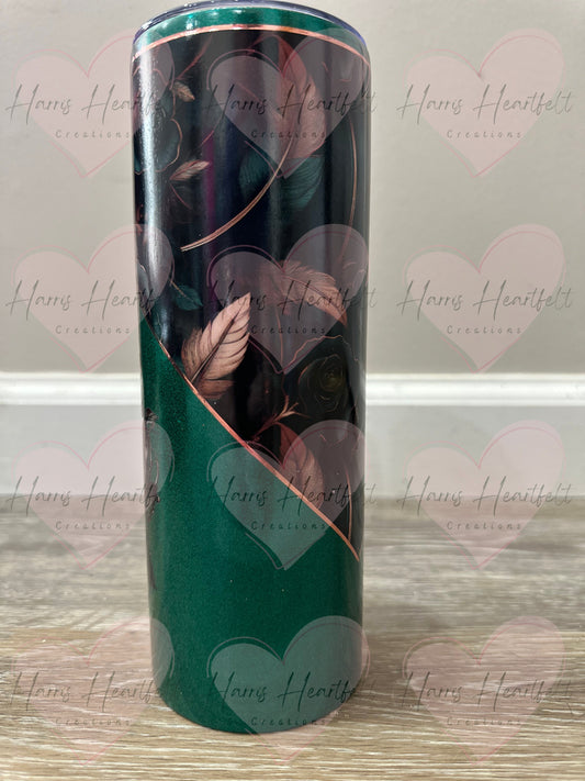 20oz Rose with Green Background Glitter Stainless Steel Tumbler