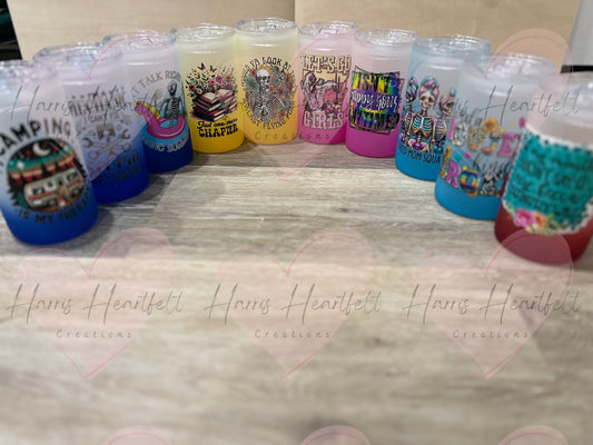 CLEARANCE Ready-to-Ship 16oz Frosted Ombre Glass Cups with UVDTF decal