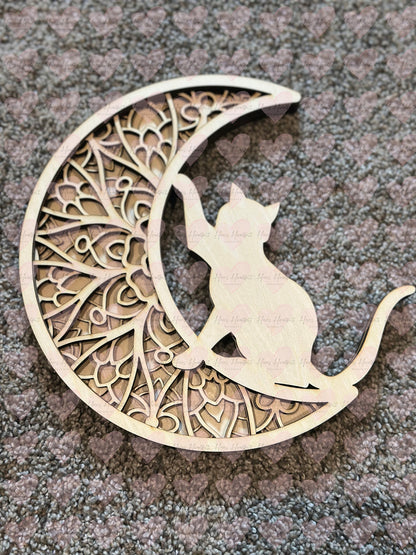 5 Layer Wooden Cat Mandala | DIY Laser Cut Basswood Decor