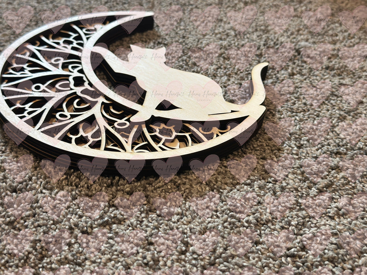 5 Layer Wooden Cat Mandala | DIY Laser Cut Basswood Decor