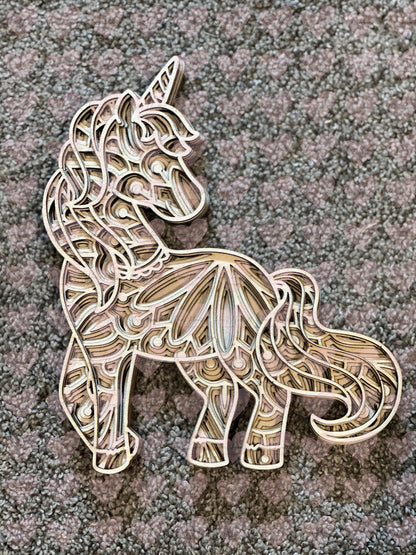 6 Layer Wooden Unicorn Mandala | DIY Laser Cut Basswood Decor