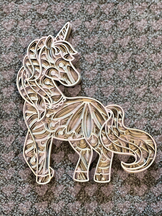 6 Layer Wooden Unicorn Mandala | DIY Laser Cut Basswood Decor
