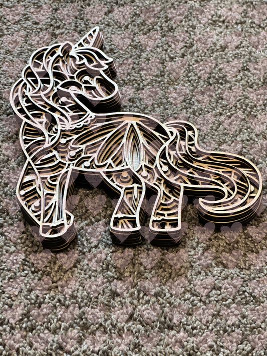 6 Layer Wooden Unicorn Mandala | DIY Laser Cut Basswood Decor