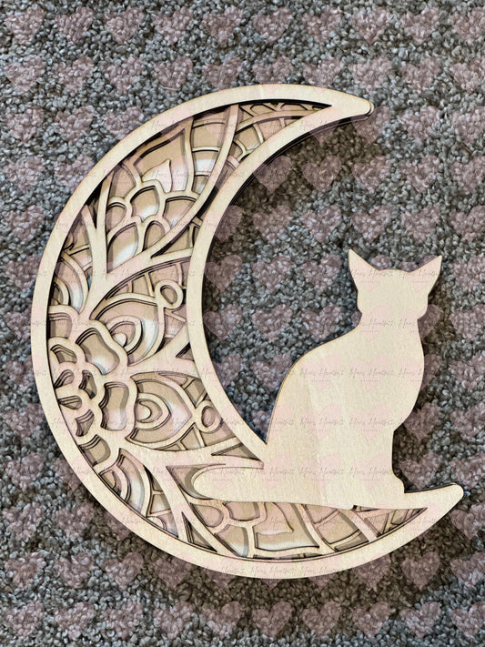 5 Layer Wooden Cat Mandala | DIY Laser Cut Basswood Decor