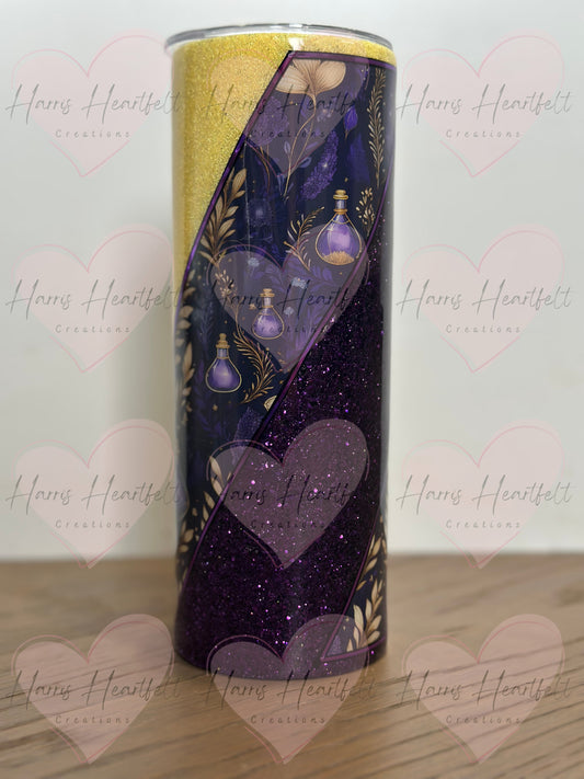 20oz Wisteria Hex Purple & Yellow Glitter Stainless Steel Tumbler