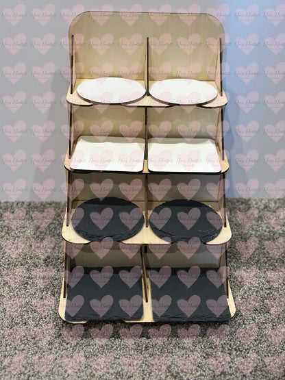 4-Tier Wooden Coaster Display Stand – Holds Up to 4" Coasters