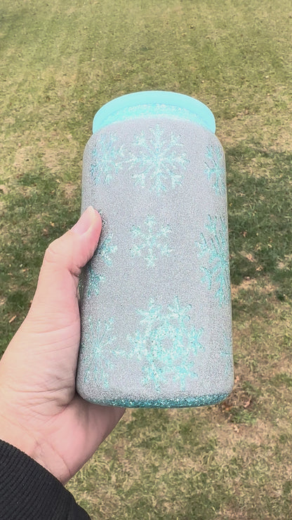 16oz Peek-a-Boo Snowflakes Glitter Stainless Steel Tumbler